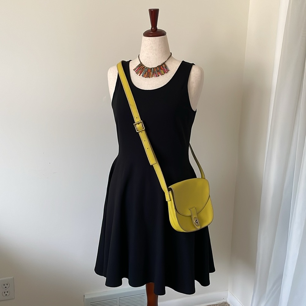 LOFT Ponte Seamed Fit and Flare Dress - Black - Size 8